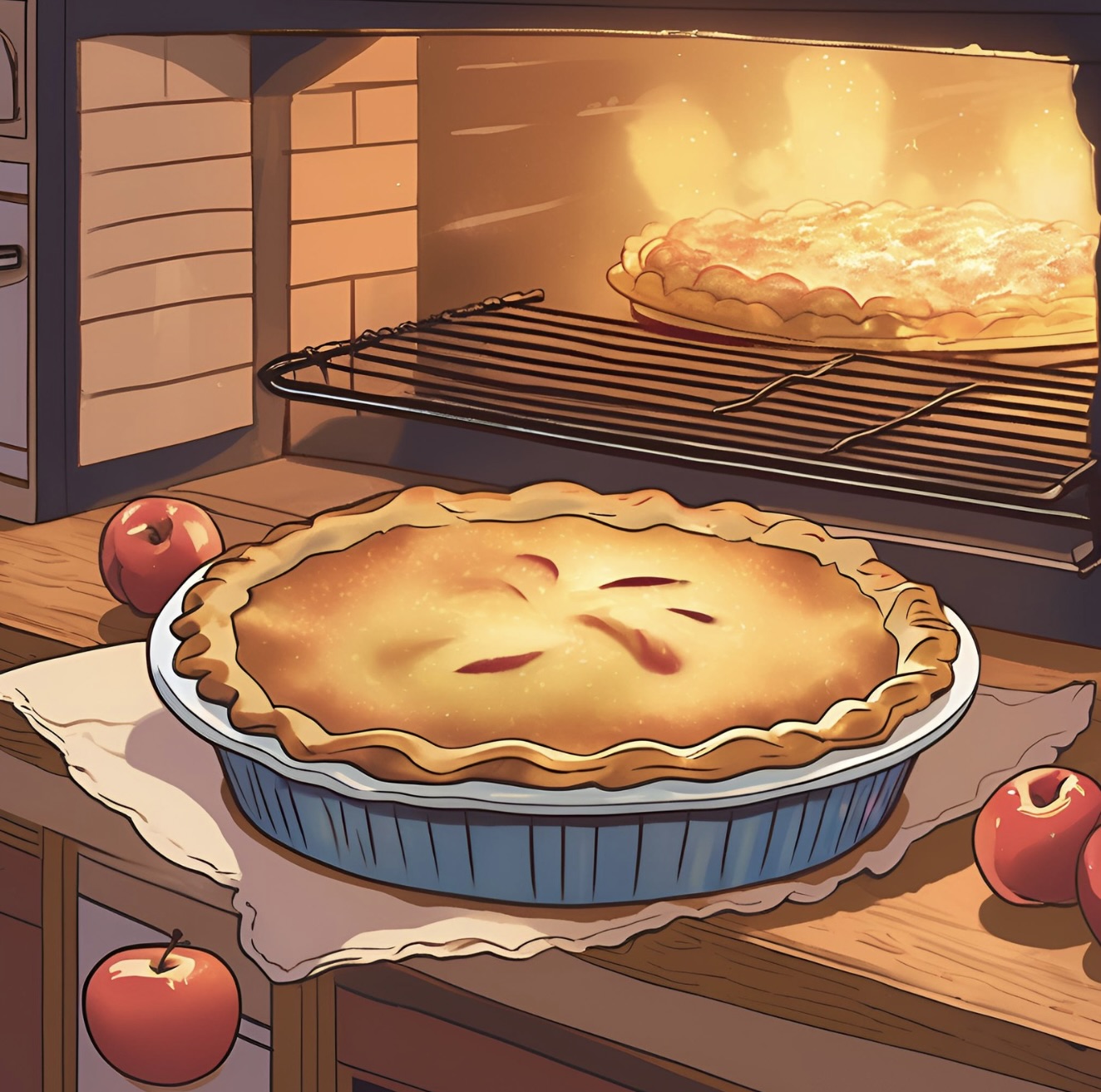 Apple pie baking in the oven